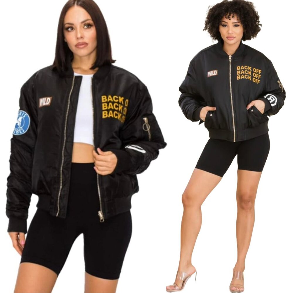 Reversible bomber "Back off" jacket